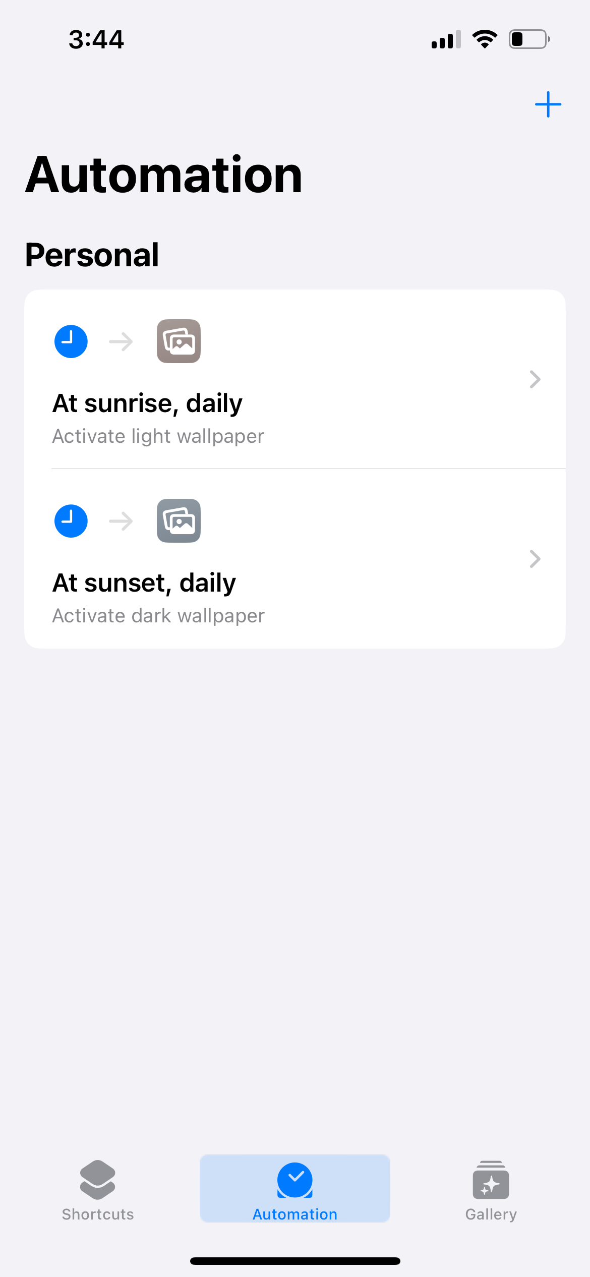 Shortcut automations for light and dark mode toggles
